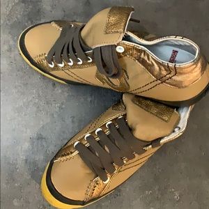 True Religion gold and tan sneakers